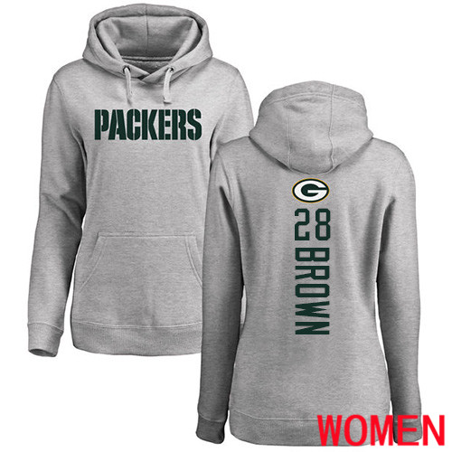 Green Bay Packers Ash Women #28 Brown Tony Backer Nike NFL Pullover Hoodie Sweatshirts